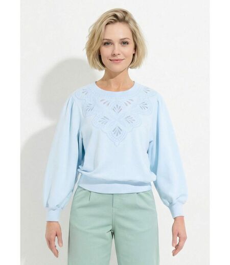 Sweat molleton pur coton brodé ajouré