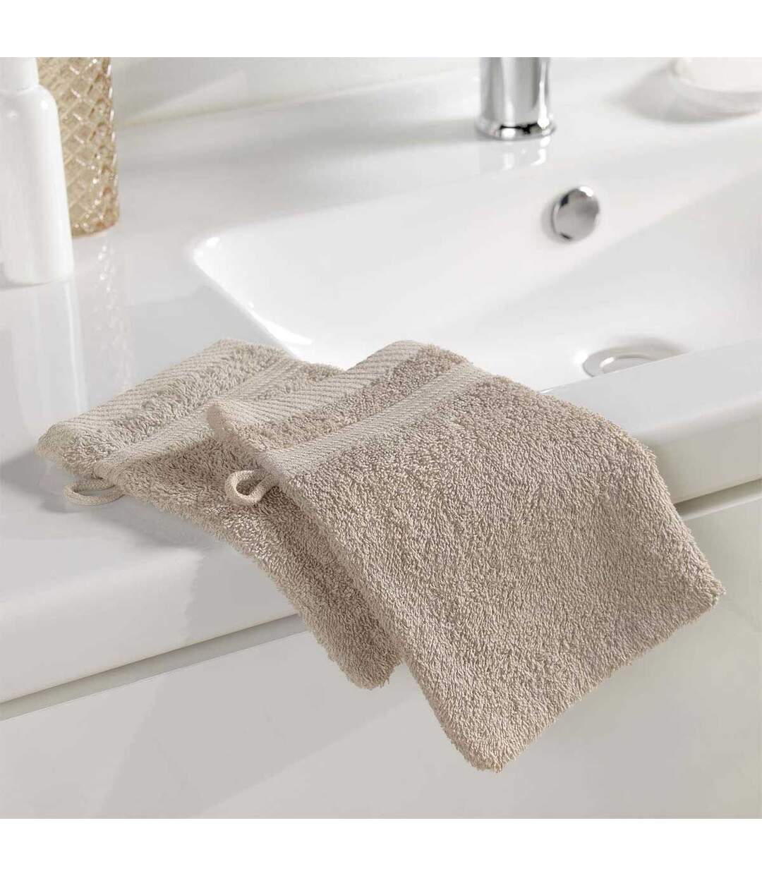 Lot de 2 Gants de Toilette Tendresse 15x21cm Taupe-2