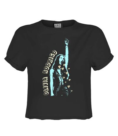 Womens/ladies Hand Up Olivia Rodrigo Crop Top Charcoal Amplified