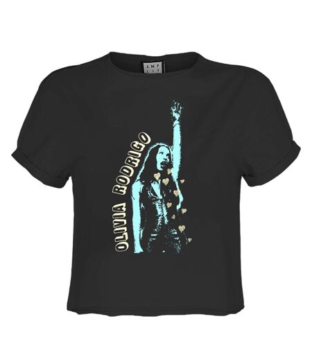 Womens/ladies Hand Up Olivia Rodrigo Crop Top Charcoal Amplified