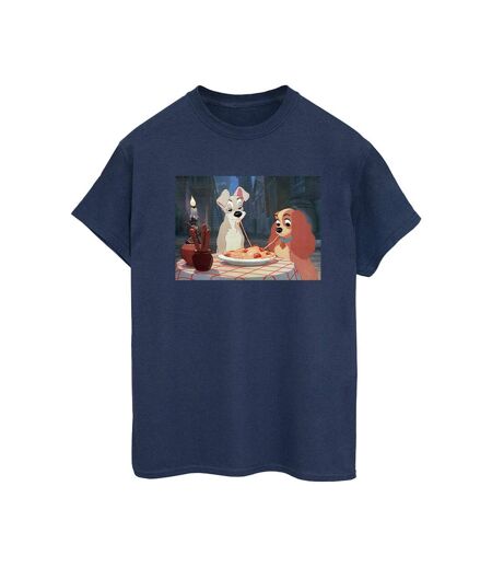 Disney Femme/Ladies Lady And The Tramp Photo Spaghetti Coton Boyfriend T-Shirt (Bleu marine) - UTBI30743