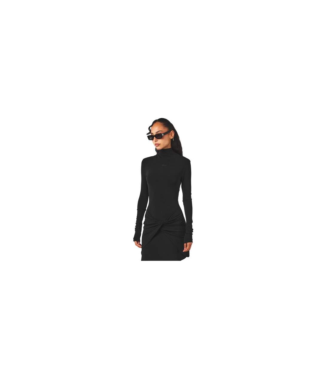 Womens/ladies Twist Midi Dress Black Off-White-1