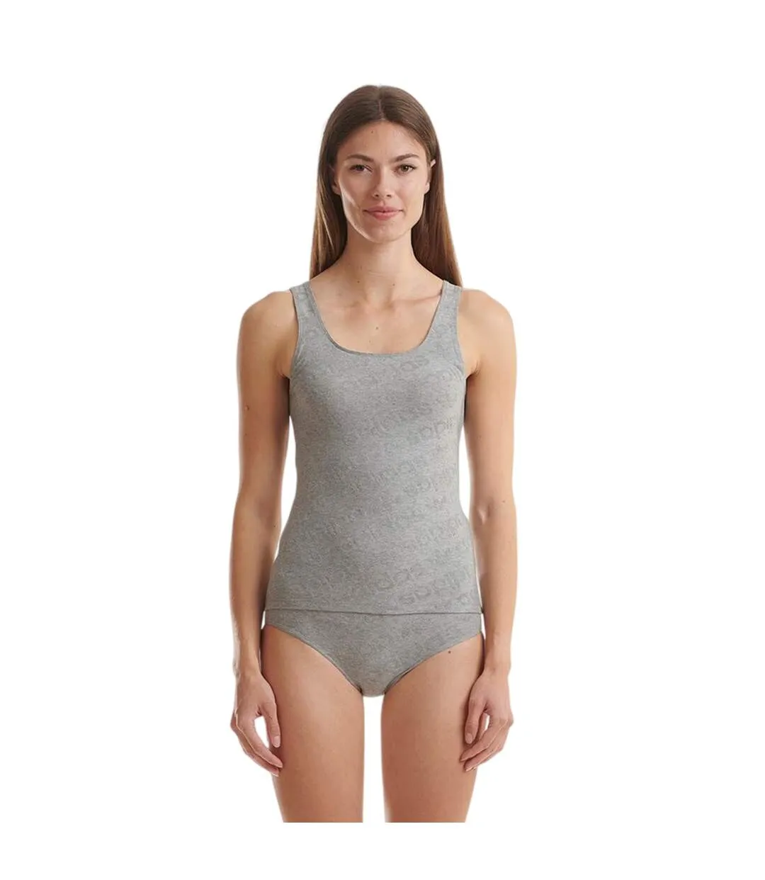 Débardeur Motif/style Logo Partout Femme Gris Chiné Adidas-1