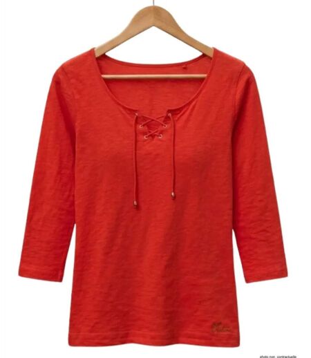 MAYFLOWER DOUGLAS1 - Tee-shirt manches 3/4 en maille flammée avec col à lacets