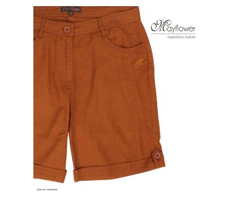 Short en lin et coton femme orange MAYFLOWER T1102A : la fraîcheur et le style vitaminé pour l'été