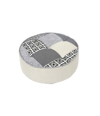 Paris Prix - Pouf Rond Design patchwork 50cm Gris & Blanc