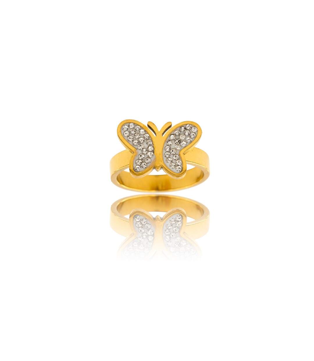 Bague Femme avec Papillon Acier Doré Ornée Zirconium-1