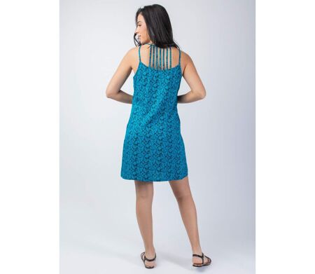 Robe courte dos ajouré SYLVIA imprimé ethnique bleu Coton Du Monde