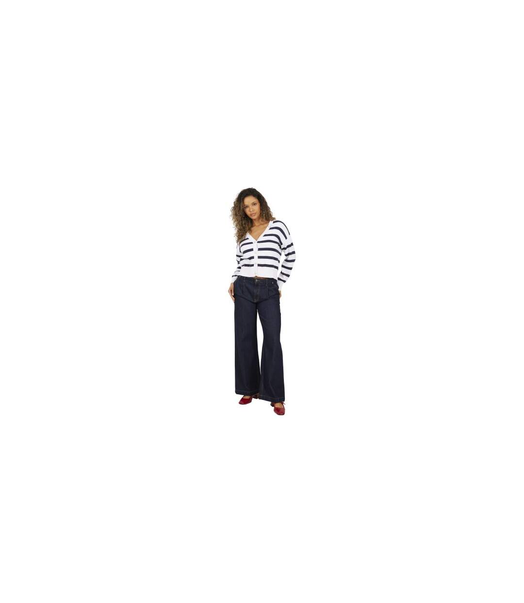 Cardigan Motif/style Rayé Femme Blanc Bleu Marine Brave Soul-1