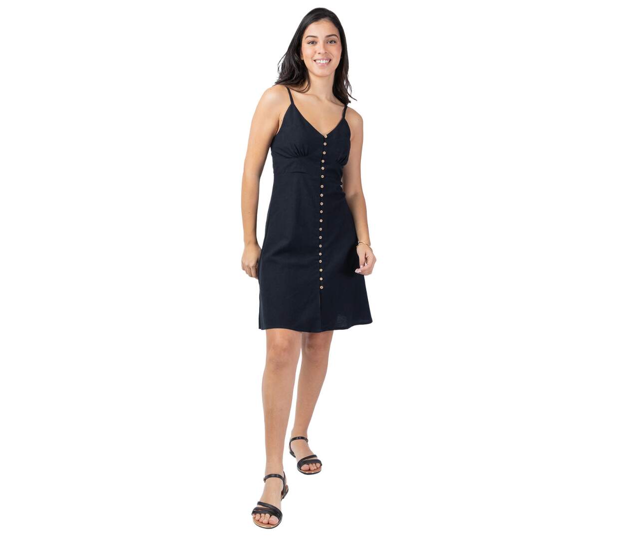 Robe courte féminine MAXINE unie noire Coton Du Monde-1