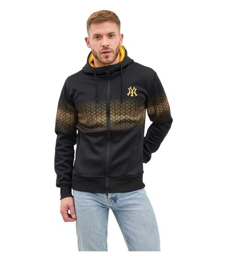 Gilet sweat capuche homme manches longues de couleur noir - Motif jaune