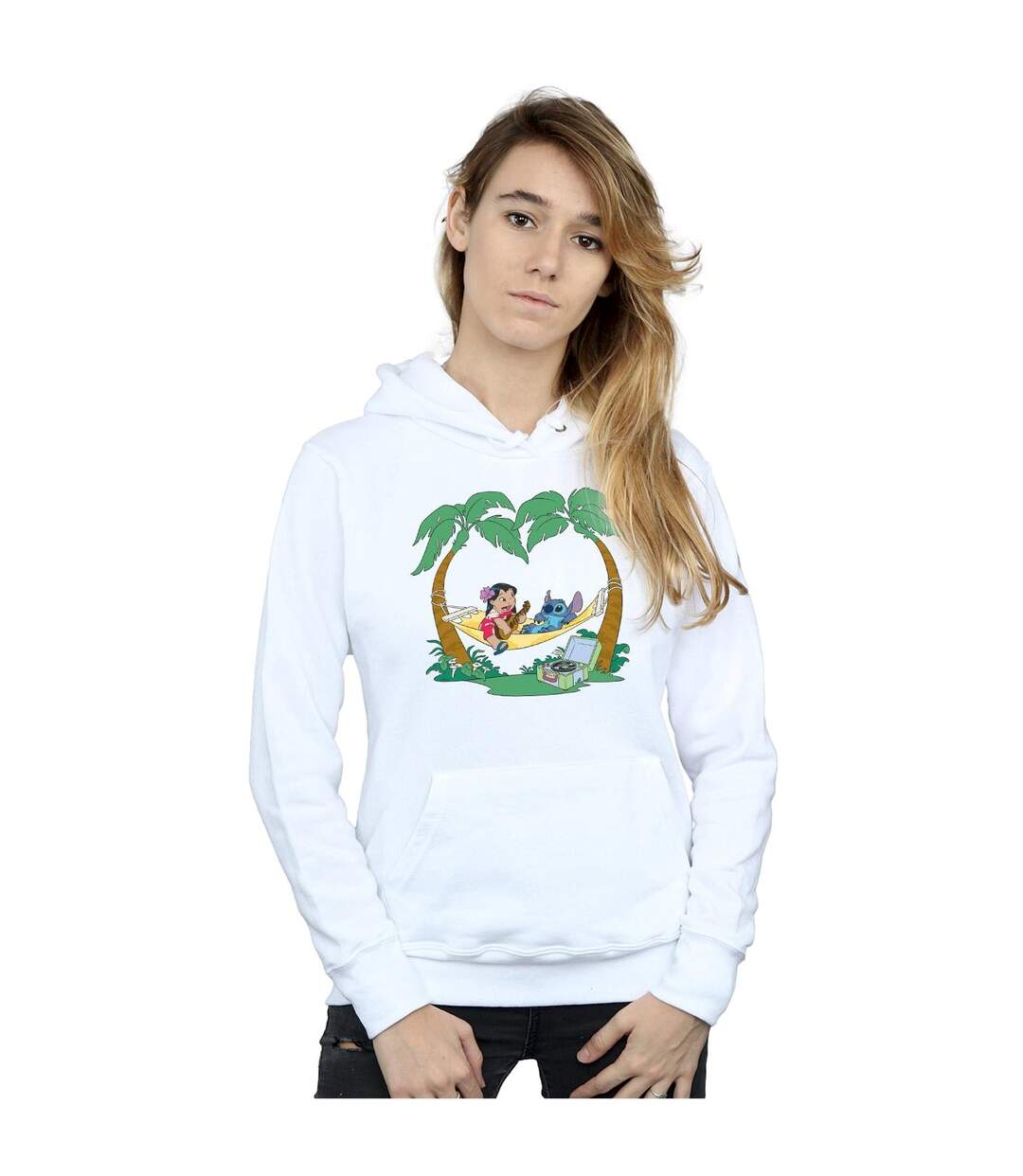 Disney - Sweat à capuche LILO AND STITCH PLAY SOME MUSIC - Femme (Blanc) - UTBI9497-2