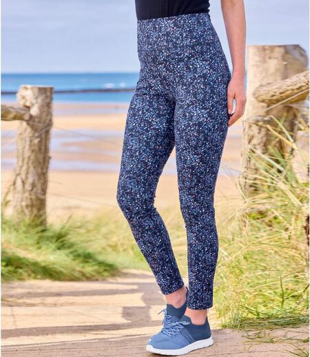 Women's Blue Speckled Print Sports Leggings