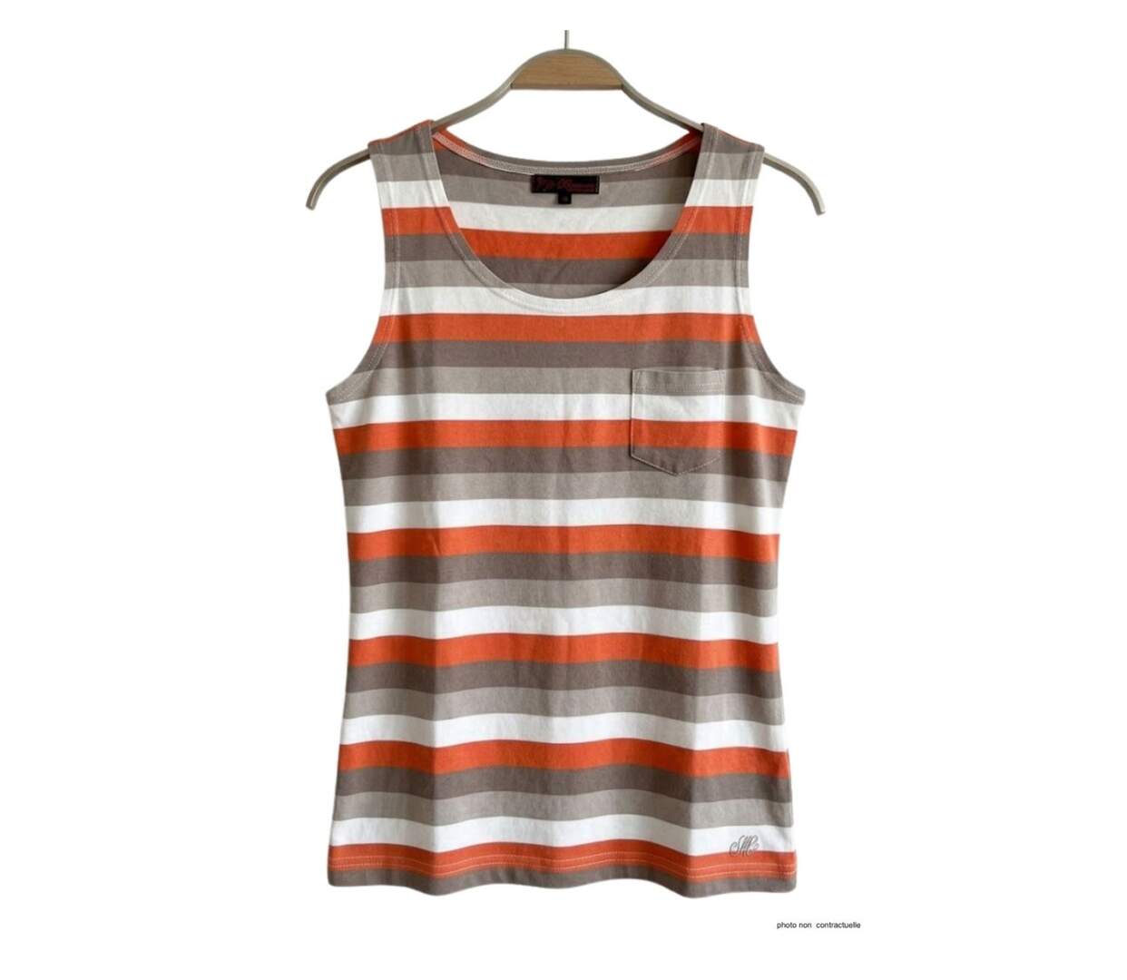MAYFLOWER DONUT1 — Débardeur taupe / orange femme coton : le confort d'un style casual dynamique-2