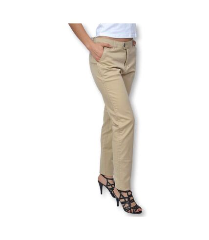 Pantalon femme taille haute couleur beige