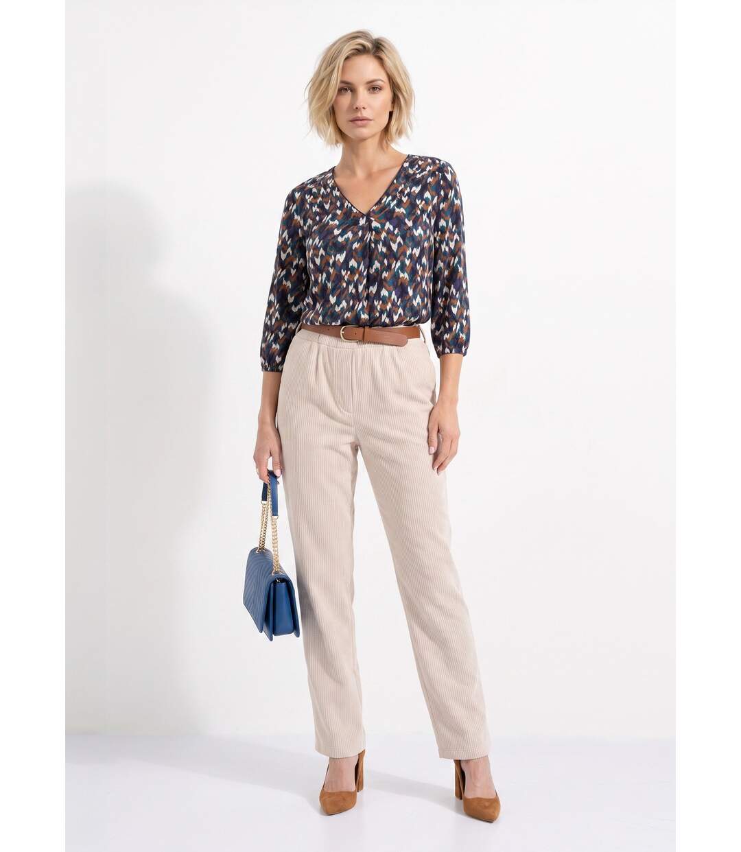 Pantalon velours côtelé taille élastiquée-3