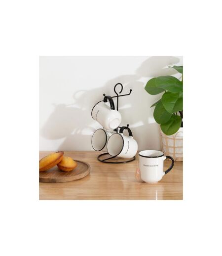 Lot de 4 Mugs sur Rack Alix 20cl Blanc & Noir