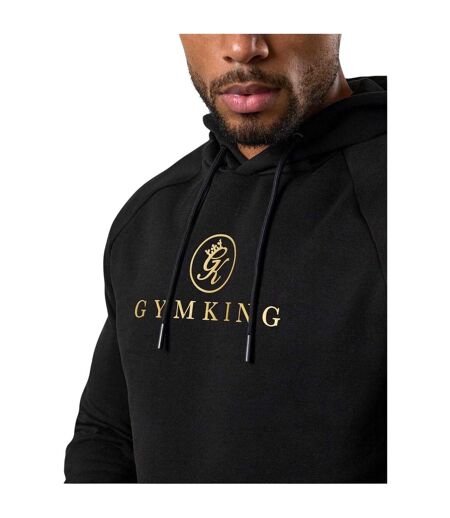 Mens Lettering Raglan Hoodie Black Gold Gym King