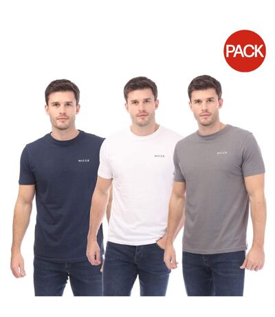 Pack Of 3  Mens Melstone T-shirt  White Navy Grey Nicce