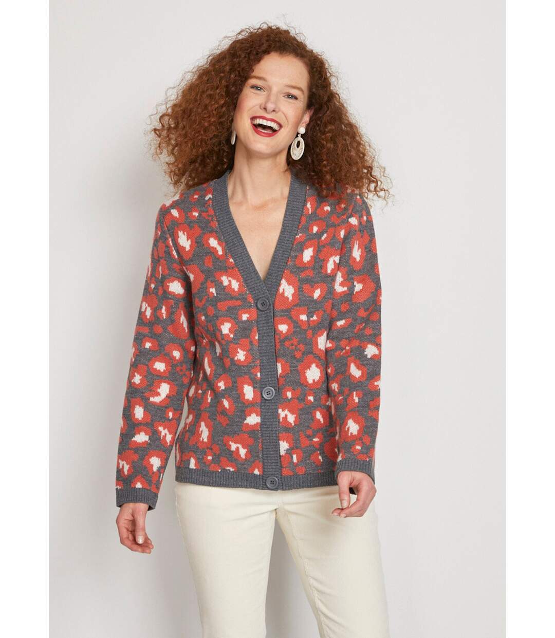 Gilet court boutonné jacquard léopard-1