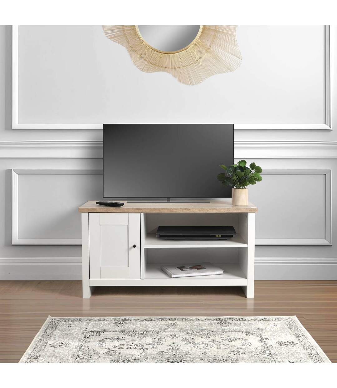 Meuble TV avec 1 porte et 2 niches de rangement en bois HANOI - Blanc-2