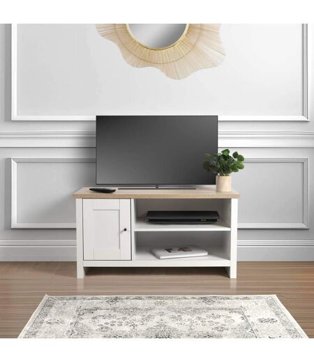 Meuble TV avec 1 porte et 2 niches de rangement en bois HANOI - Blanc