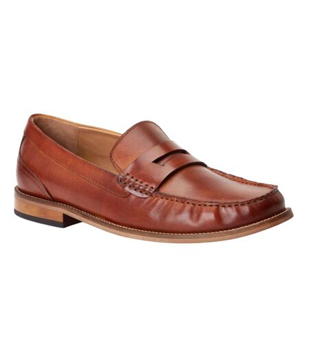 Mens garfield leather penny loafers burnt tan Base London