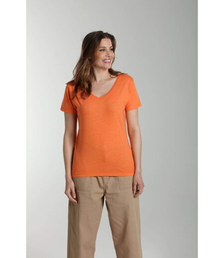 Tee shirt col v manches courtes femme Maddy Corail Rose(Orange) | Gerard Pasquier