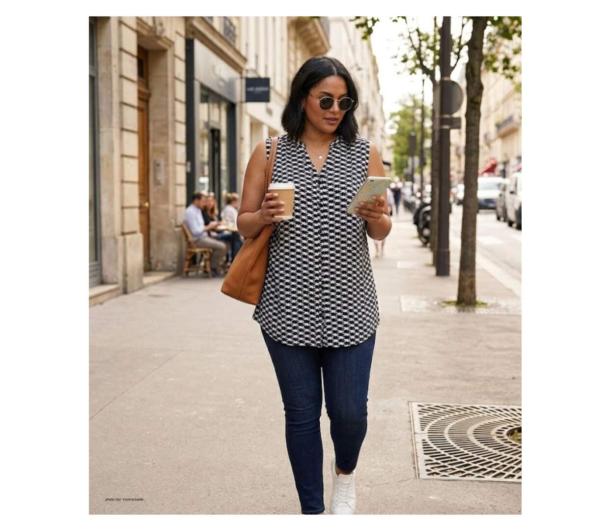 MAYFLOWER VOGUE1 Chemisier sans manches – La fluidité d'un imprimé graphique chic pour l'été-5