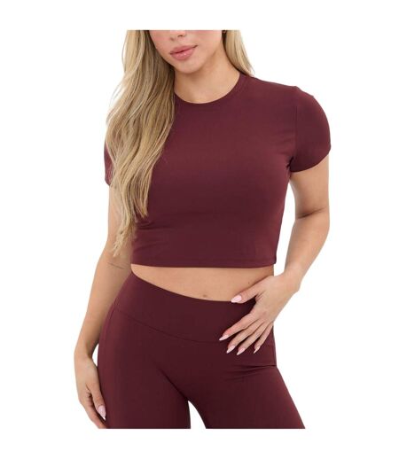 Womens/ladies Seamless Short-sleeved Crop Top Burgundy I Saw It First