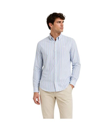 Mens Striped Collared Long-sleeved Button-down Shirt White Timberland