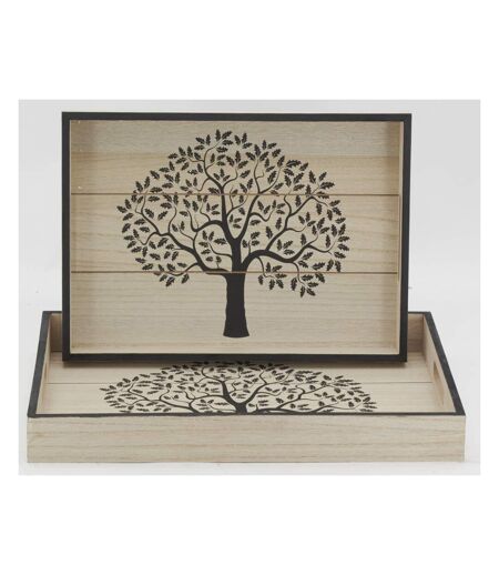 Plateaux rectangulaires en bois naturel Arbre de vie (Lot de 2)