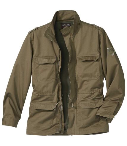 Men's Khaki Multi-Pocket Safari Jacket - Full Zip