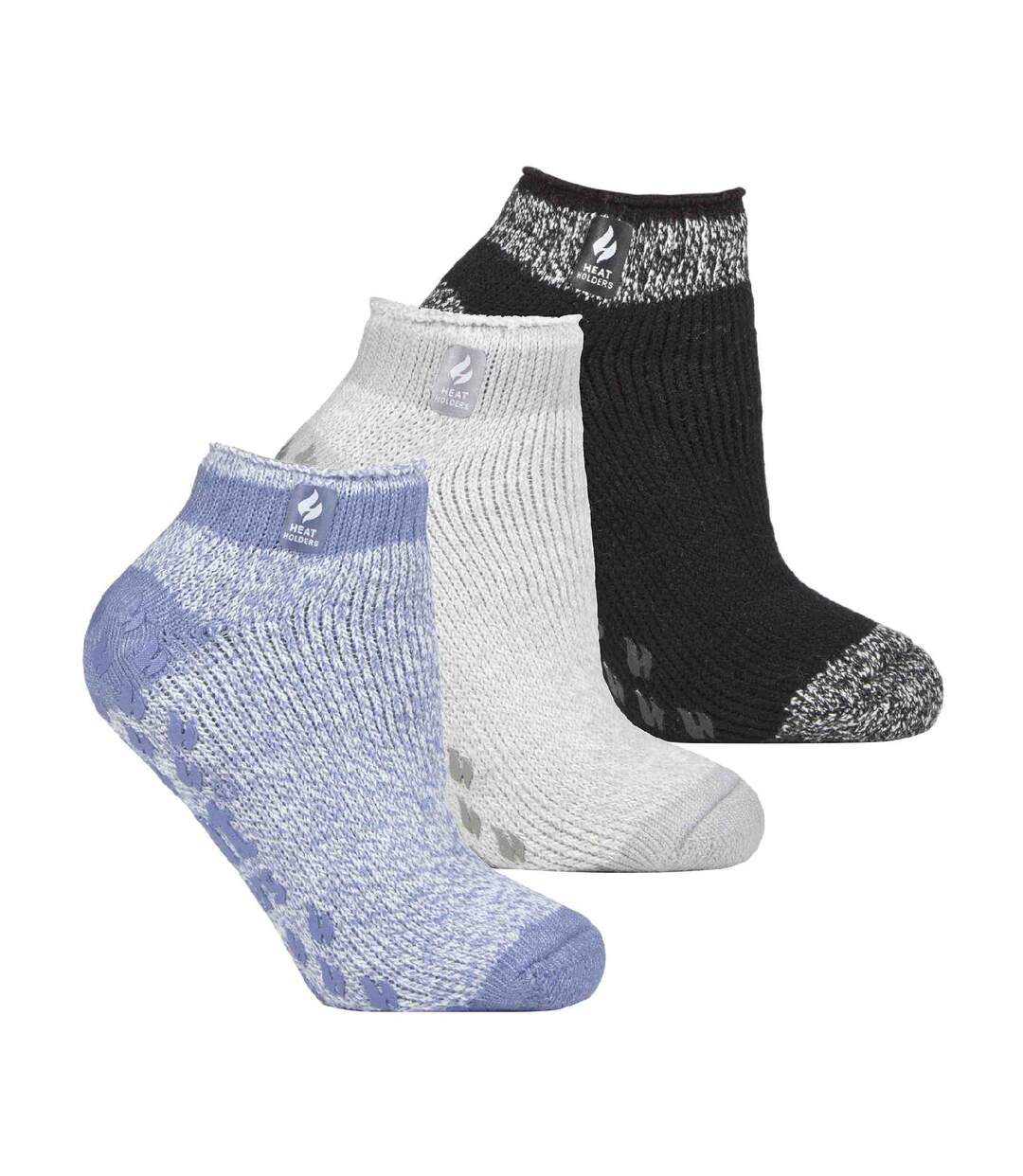 3 Pair Ladies Ankle Slipper Socks | Fleece Low Cut Fluffy Socks with Grippers-1