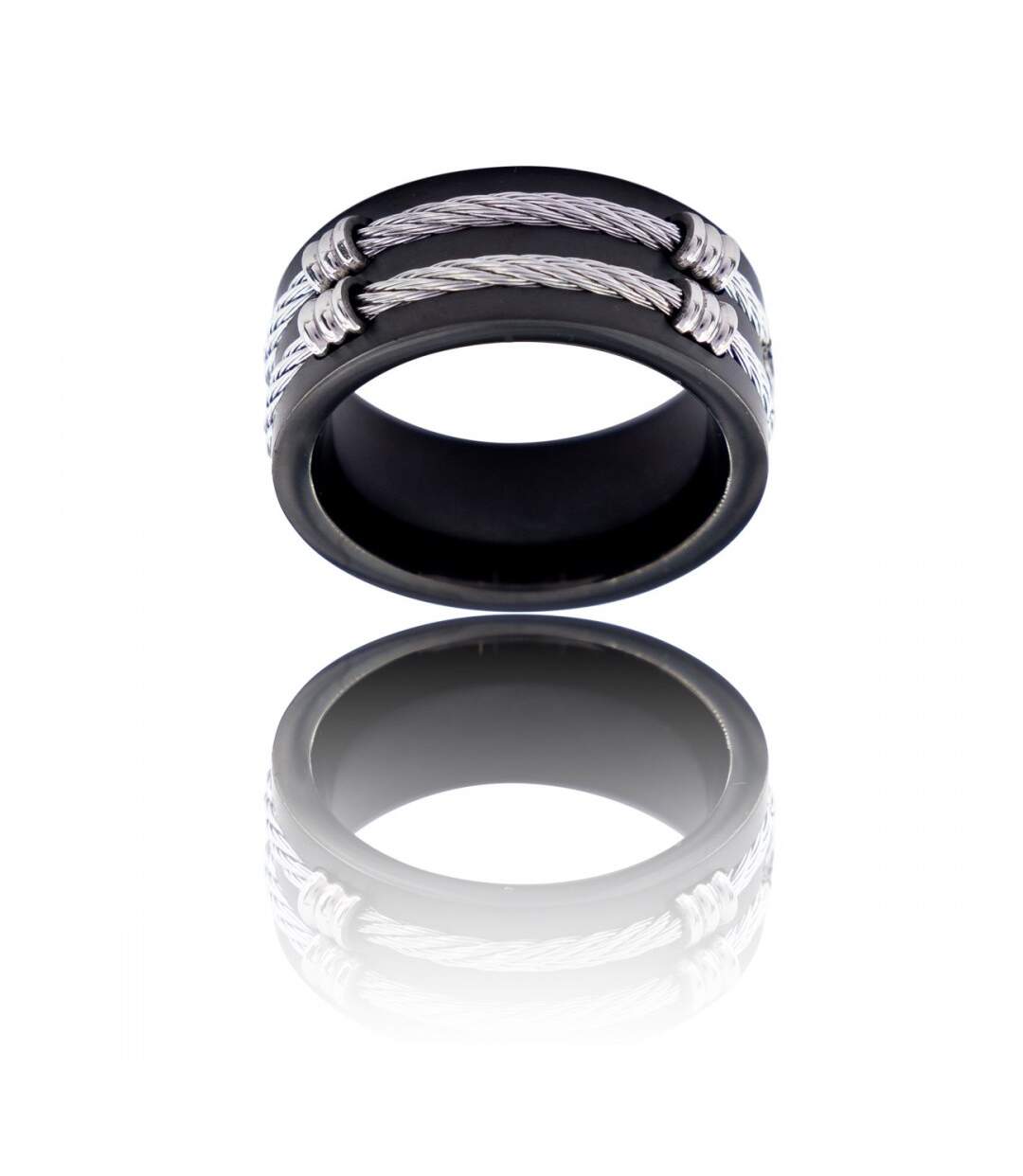 Très Belle Bague Anneau Homme Acier Noir