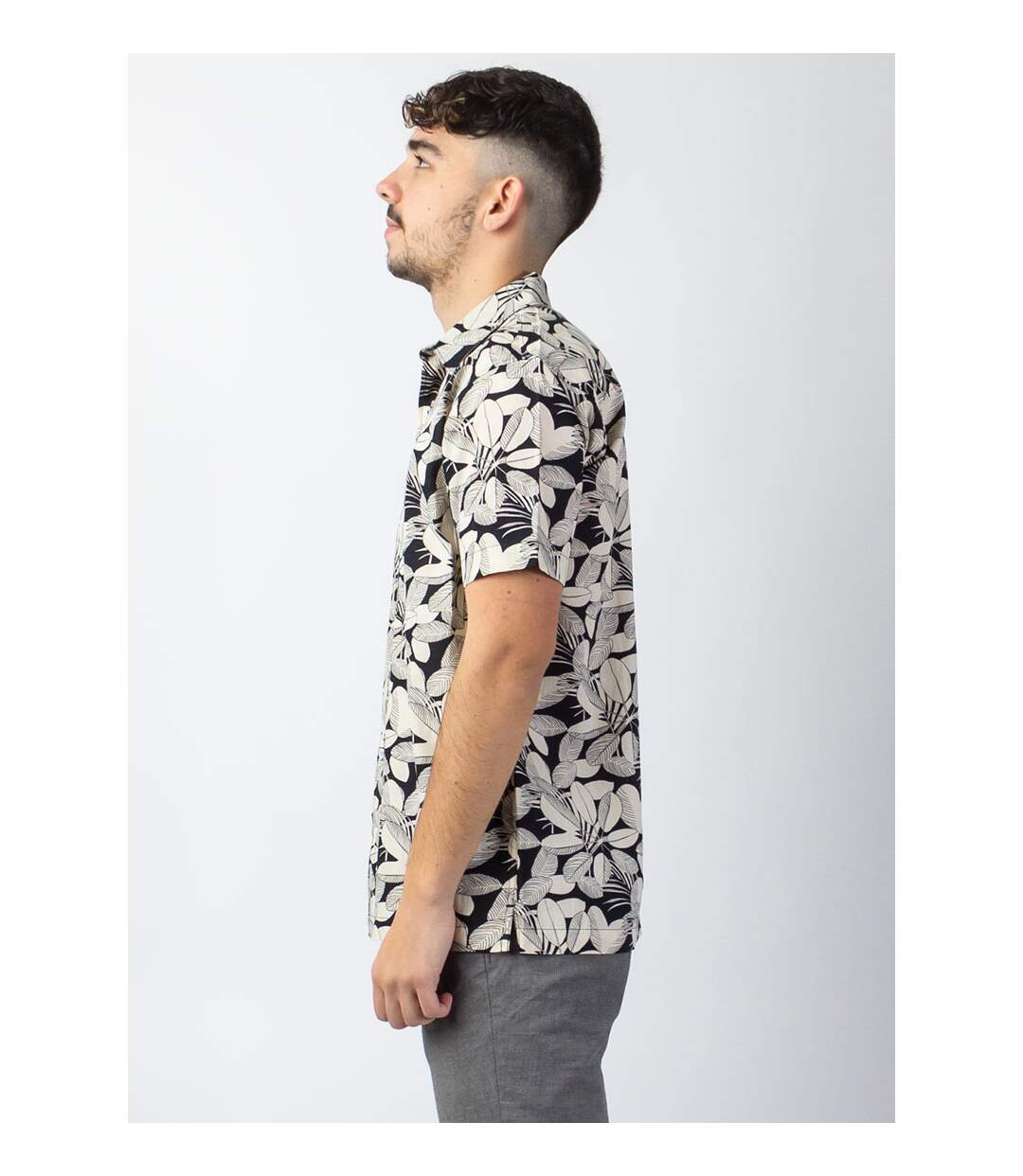 Chemise homme manches courtes LORENZO imprimé jungle noir Coton Du Monde