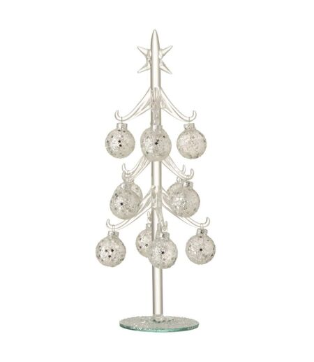 Statuette Déco Sapin & Boules Noël 30cm Argent