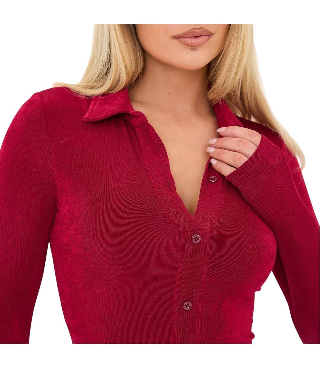 Robe Chemise Manches Longues Femme Bordeaux It-4
