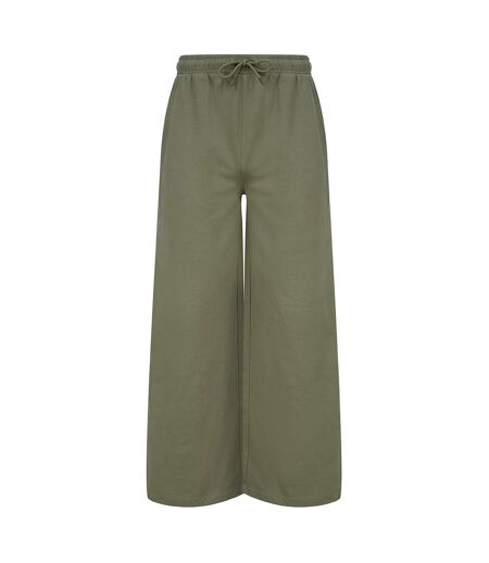 Womens/ladies Sustainable Wide Leg Jogging Bottoms Khaki Skinni Fit
