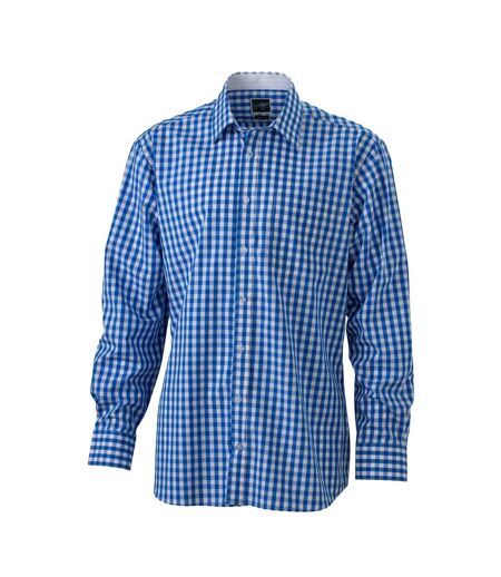 Chemise Motif/style À Carreaux Homme Bleu Roi Blanc James And Nicholson