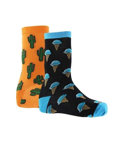 CRAZYSOCKS Lot de 2 paires de Chaussettes Homme Coton Bio CACTUS GLACE Orange Noir