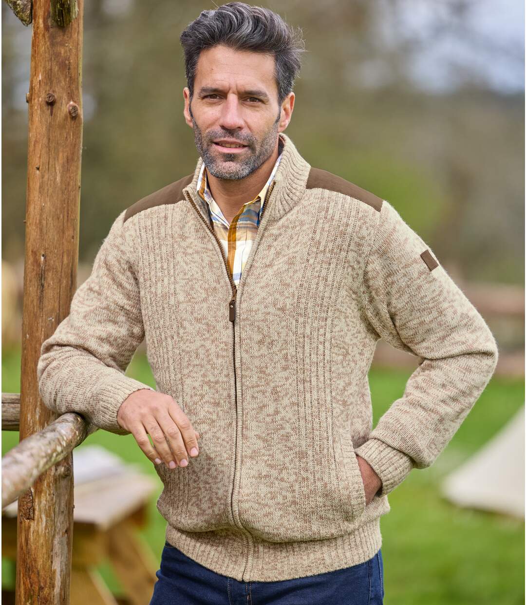 Men s Beige Knitted Jacket Atlas For Men