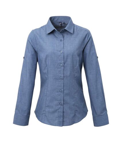 Premier Womens/Ladies Poplin Cross-Dye Roll Sleeve Long Sleeve Shirt (Indigo Denim) - UTRW5524