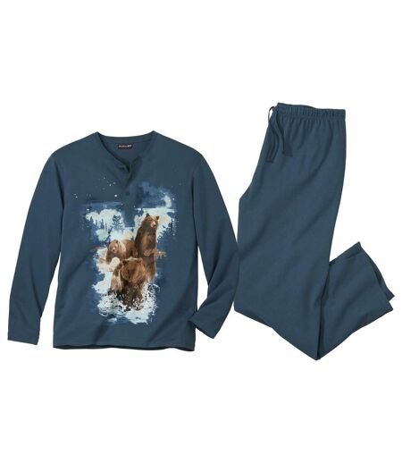 Men's Indigo Blue Pyjama Set - Bear Print