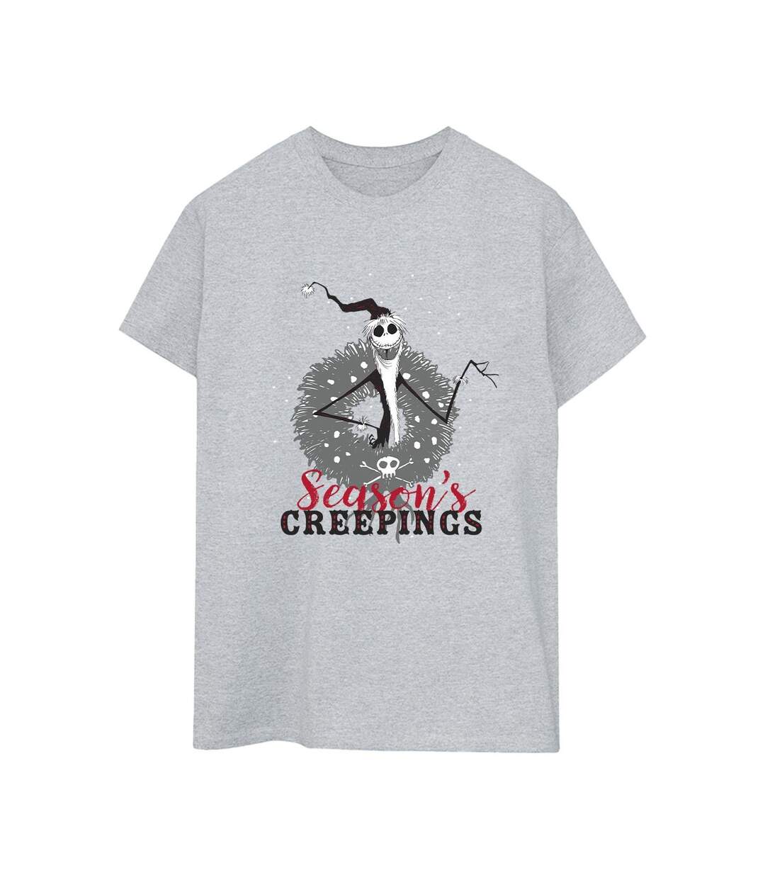 Disney Womens/Ladies The Nightmare Before Christmas Seasons Creepings Wreath Cotton Boyfriend T-Shirt (Gris sportif) - UTBI41796-1