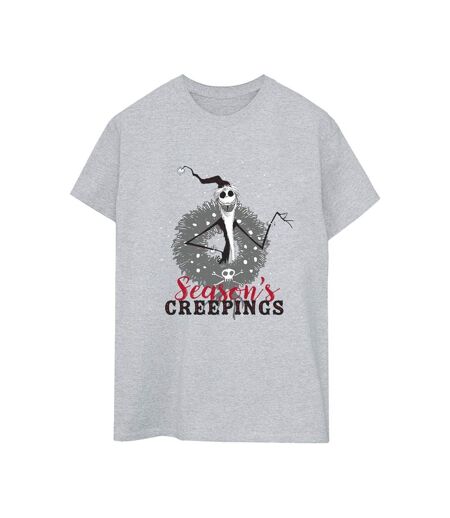 Disney Womens/Ladies The Nightmare Before Christmas Seasons Creepings Wreath Cotton Boyfriend T-Shirt (Gris sportif) - UTBI41796
