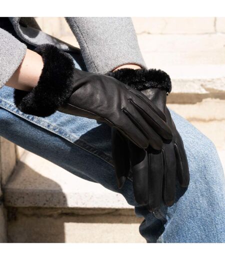 Isotoner Gants femme tactiles en cuir d'agneau pleine fleur - doublés chaud
