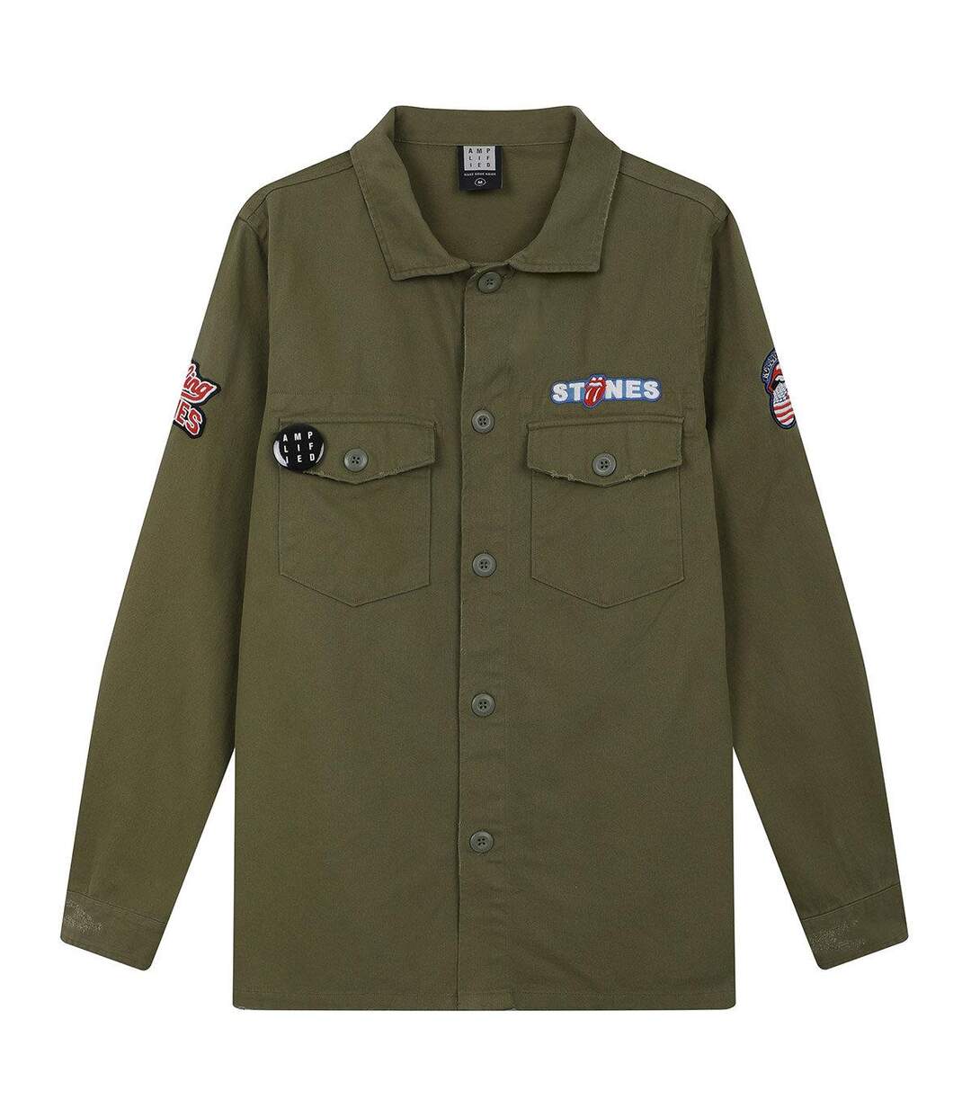 Mens the rolling stones military overshirt khaki green Amplified-1