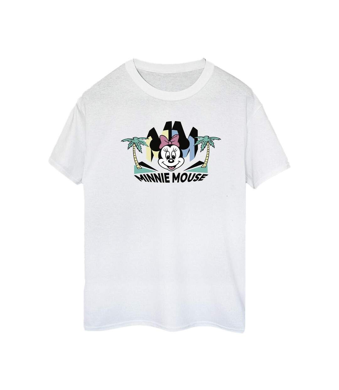 Disney Femmes/Ladies Minnie MM T-Shirt boyfriend en coton palmier (Blanc) - UTBI38449-1