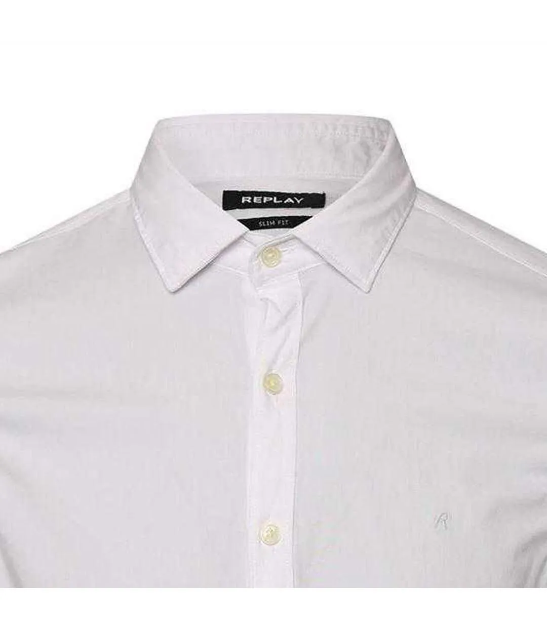 Mens Slim Long-sleeved Button-down Shirt White Replay-4